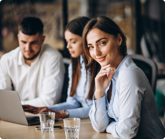 A business team collaborating at a table