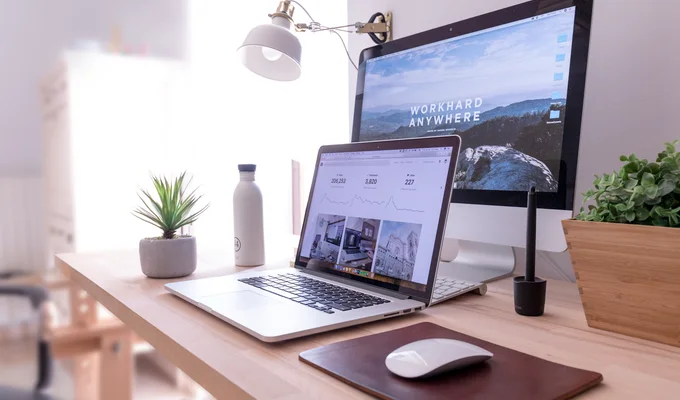 Modern workspace displaying Google local search and SEO metrics